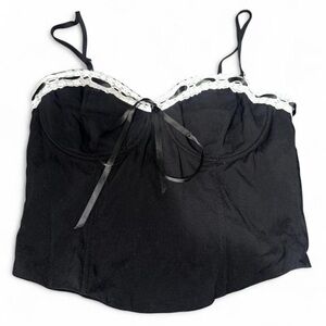 Black Lace Trim Corset Bustier Crop Top